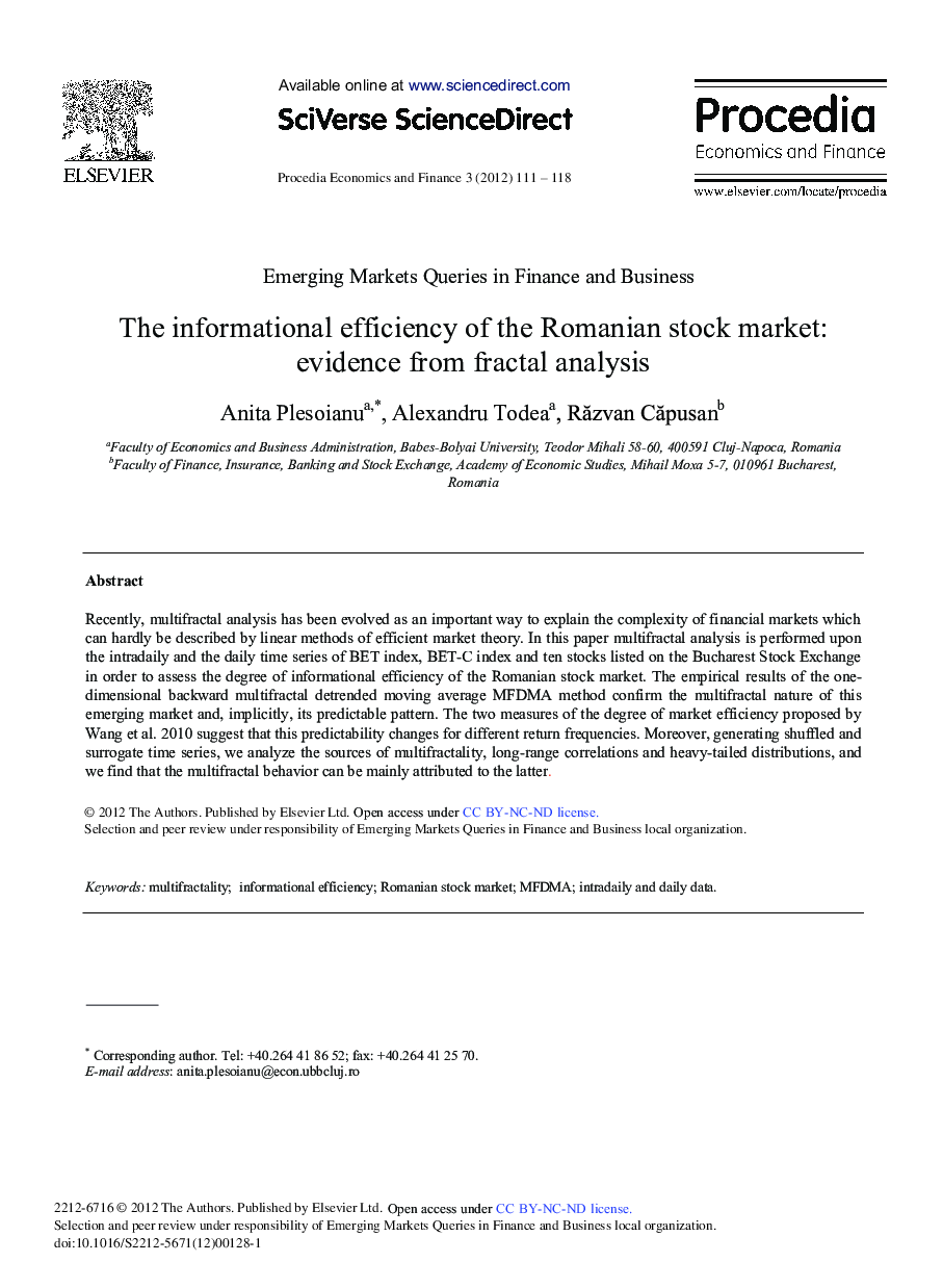 The Informational Efficiency of the Romanian Stock Market: Evidence from Fractal Analysis 