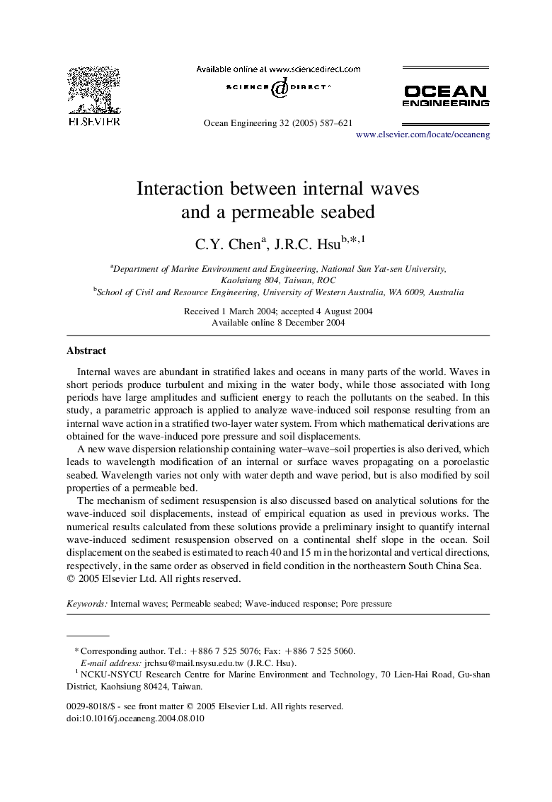Interaction between internal waves and a permeable seabed