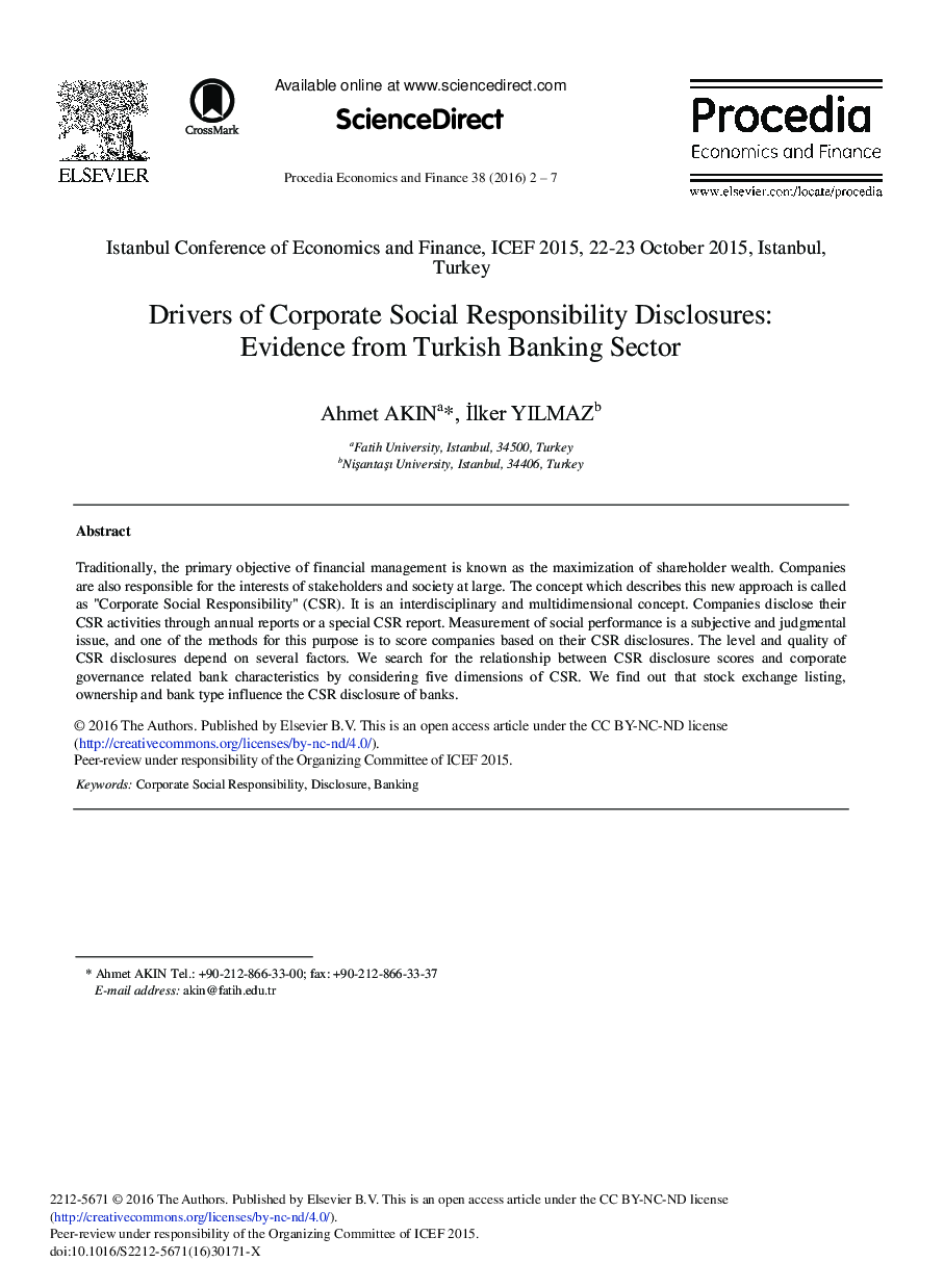 مسئولان آشکارسازیهای مسئولیت اجتماعی شرکتی : شواهد از بخش بانکداری ترکیه