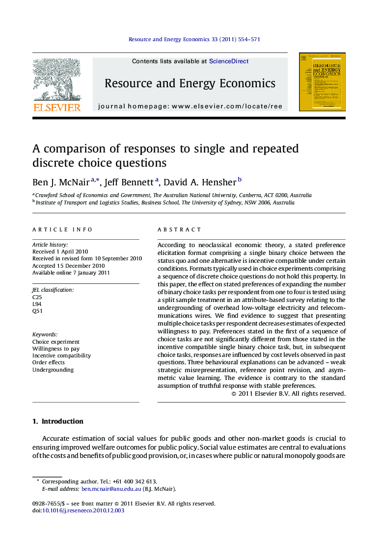 A comparison of responses to single and repeated discrete choice questions