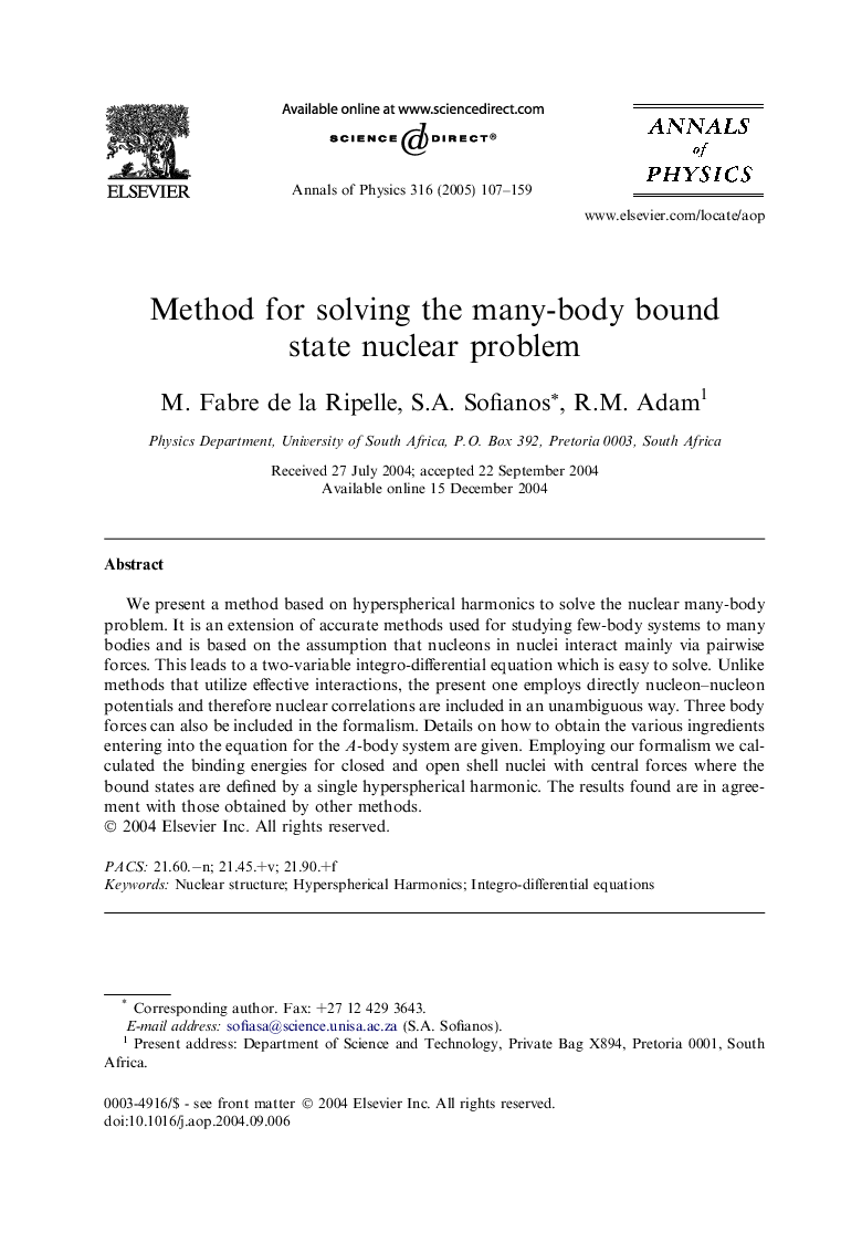 Method for solving the many-body bound state nuclear problem