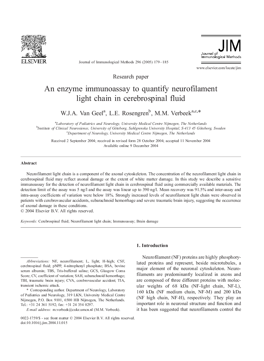 An enzyme immunoassay to quantify neurofilament light chain in cerebrospinal fluid