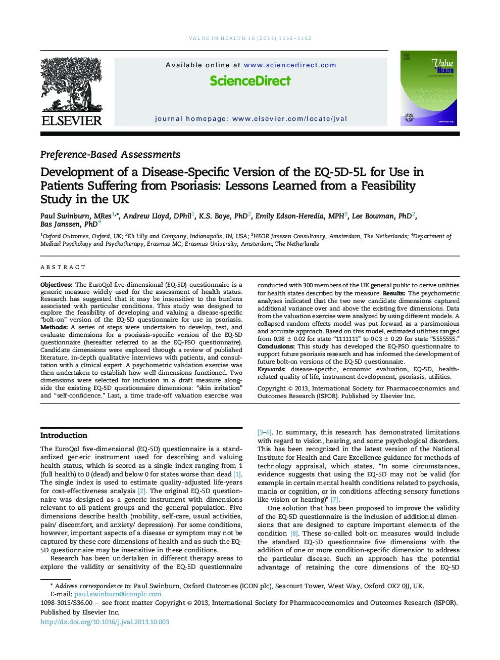 توسعه یک نسخه بیماری خاص EQ-5D-5L برای استفاده در بیماران مبتلا به پسوریازیس: درسهای آموخته شده از مطالعه امکان سنجی در انگلستان  