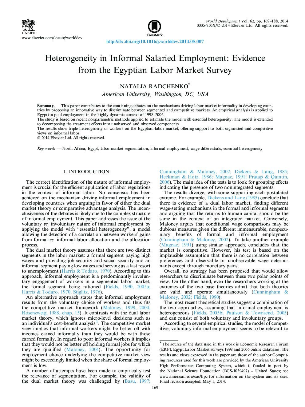 عدم همبستگی در استخدام غیررسمی استخدامی: شواهد از نظرسنجی بازار کار مصر