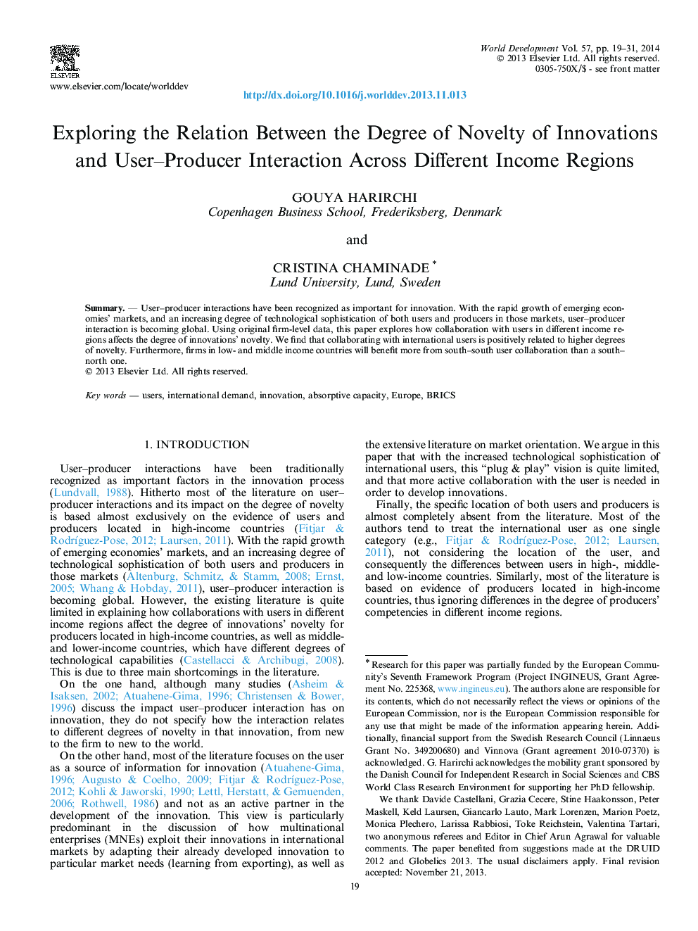 بررسی رابطه بین درجه نوآوری و تعامل سازنده اعتماد بین مناطق مختلف درآمد 