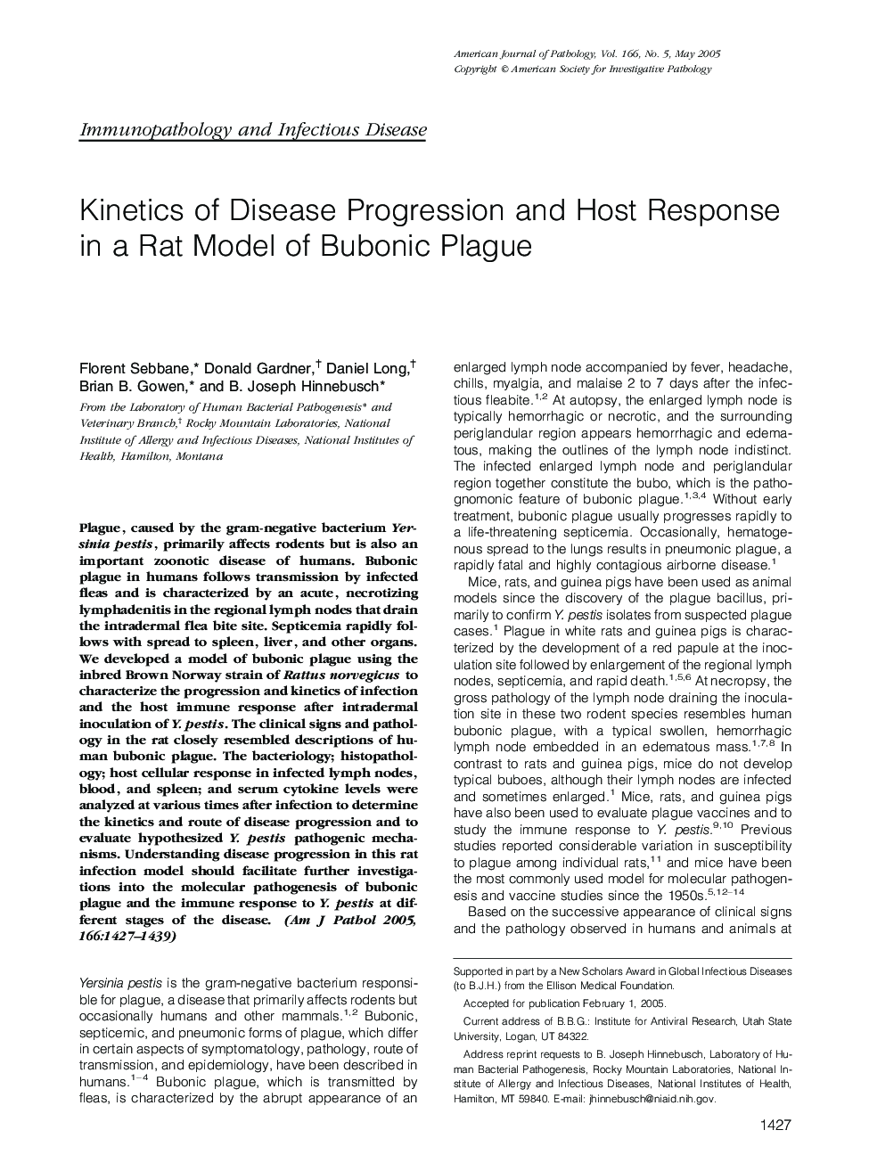 Kinetics of Disease Progression and Host Response in a Rat Model of Bubonic Plague