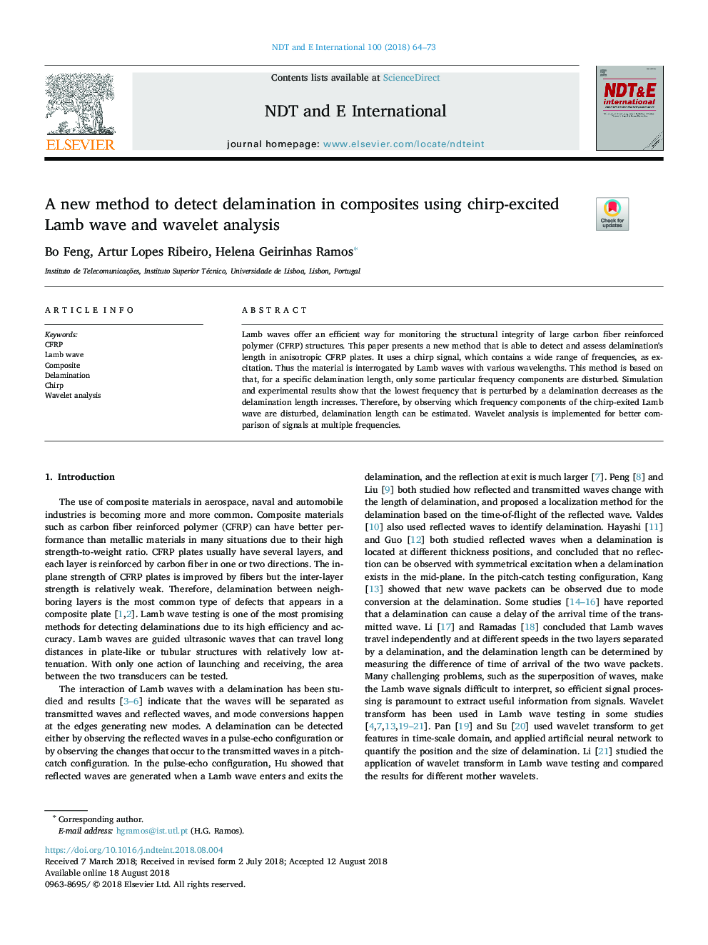 A new method to detect delamination in composites using chirp-excited Lamb wave and wavelet analysis