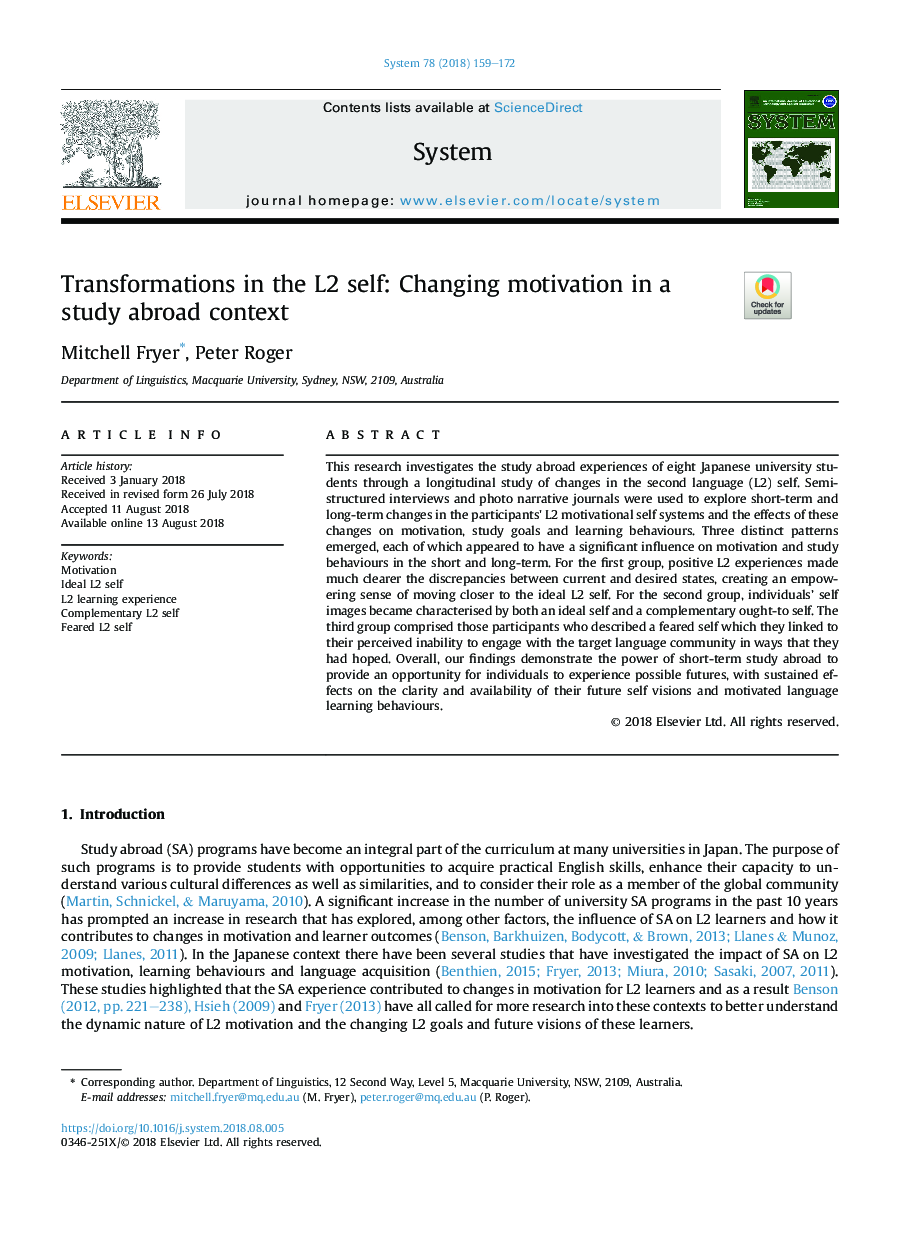 Transformations in the L2 self: Changing motivation in a study abroad context