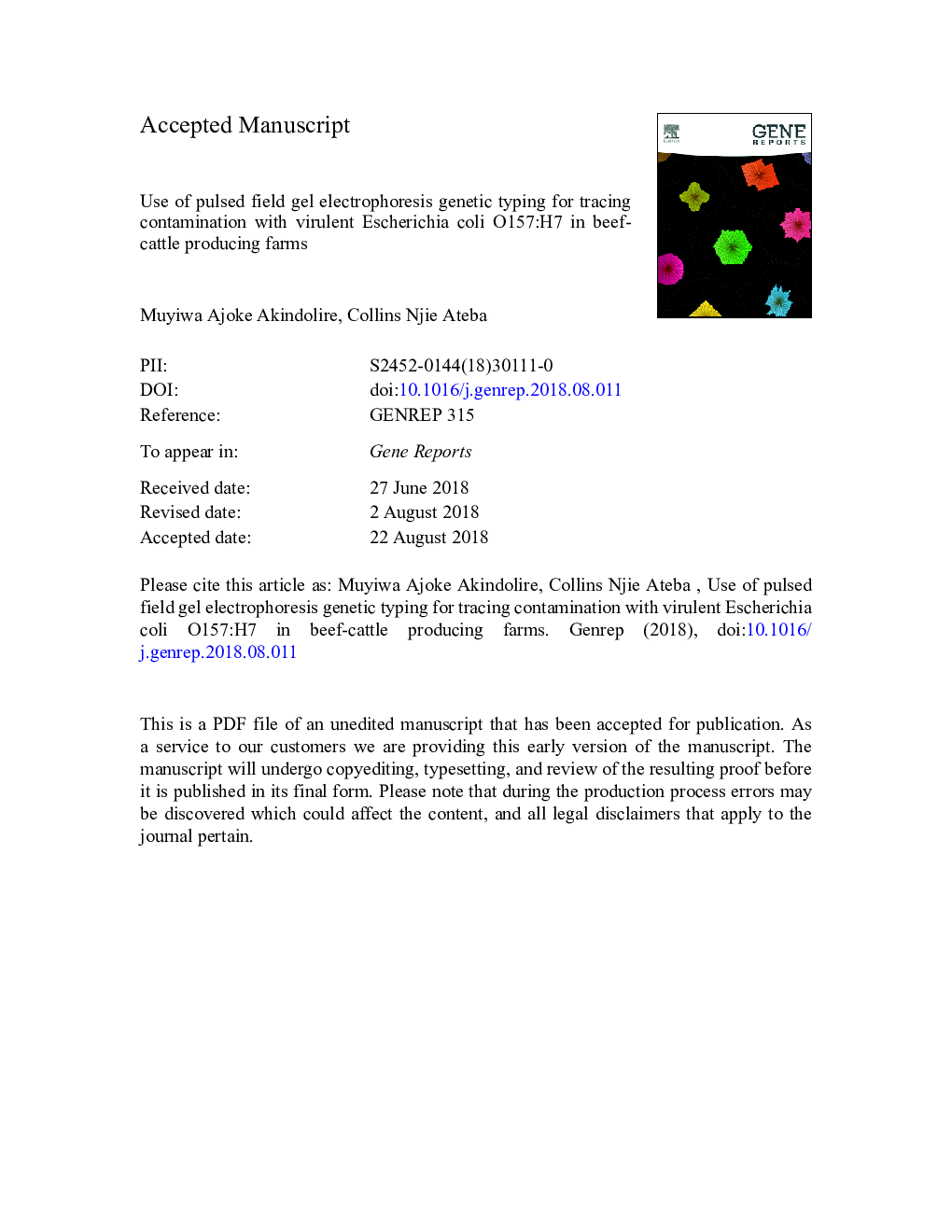 Use of pulsed field gel electrophoresis genetic typing for tracing contamination with virulent Escherichia coli O157:H7 in beef-cattle producing farms