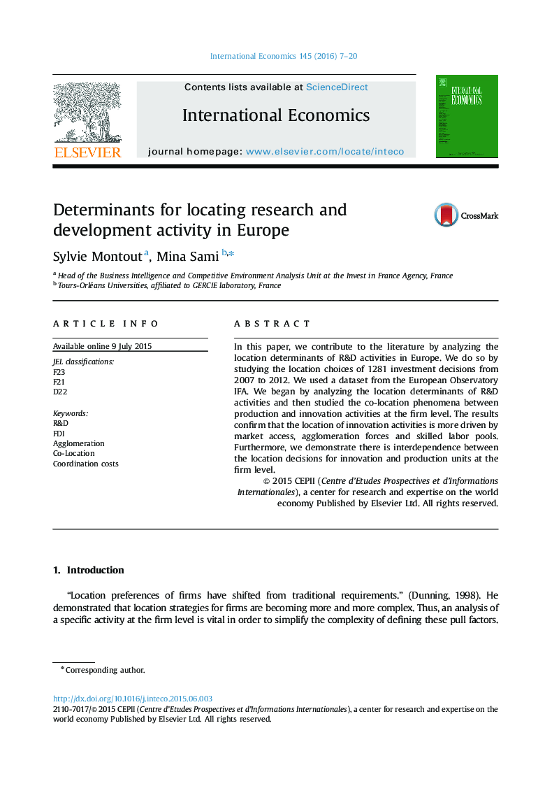 عوامل برای محل تحقیق و فعالیت های توسعه در اروپا