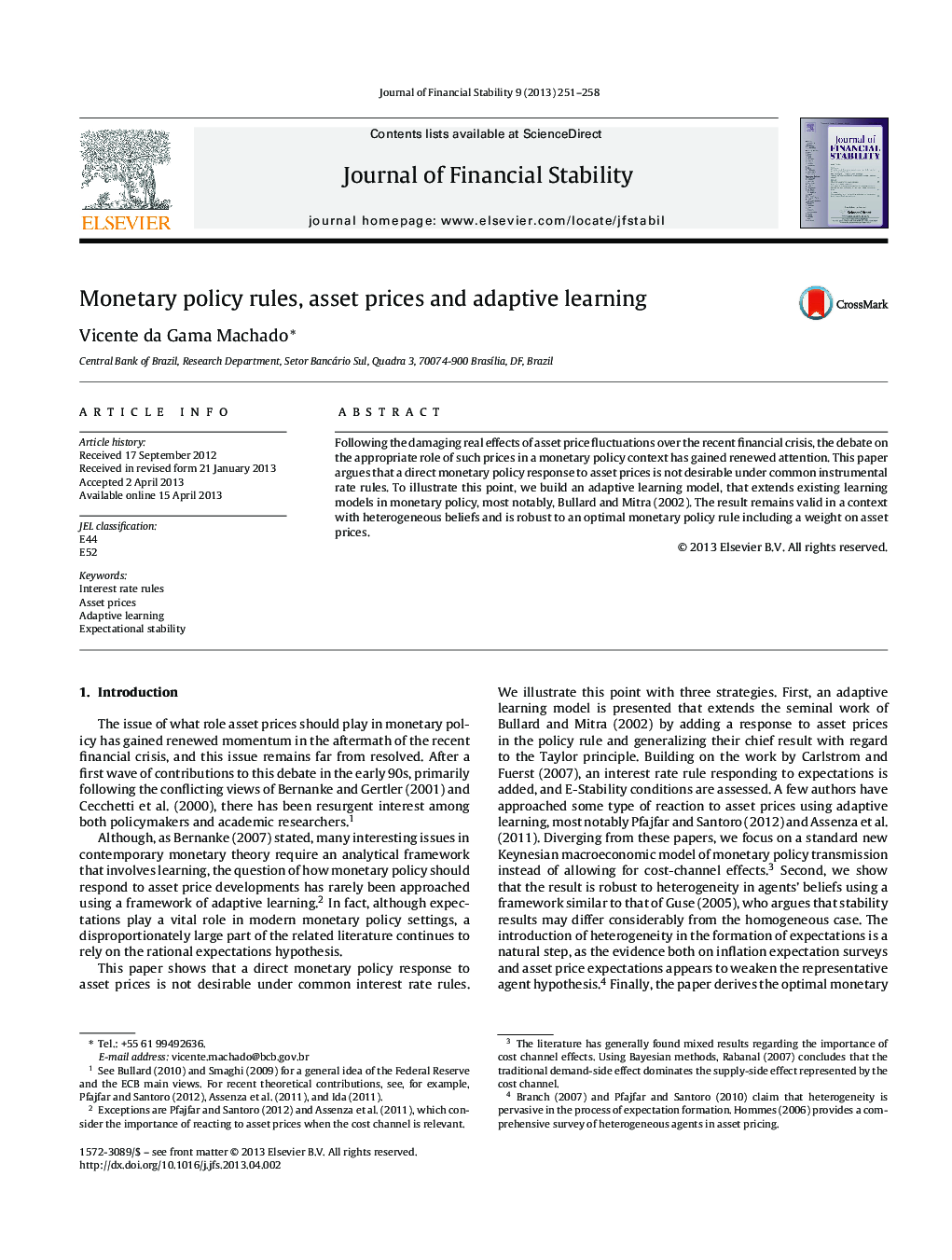 Monetary policy rules, asset prices and adaptive learning