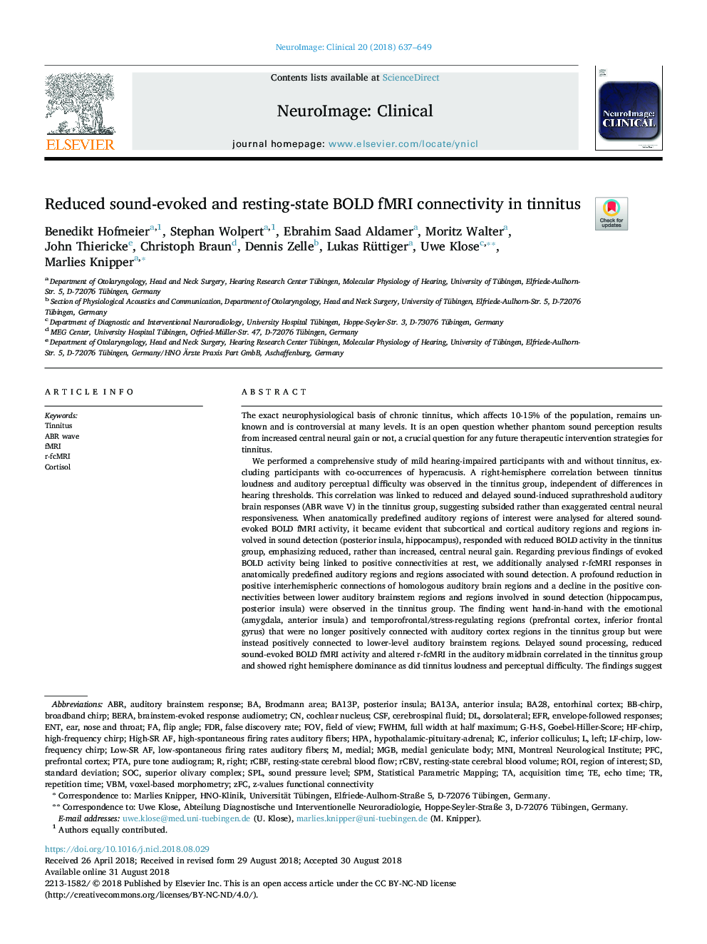 Reduced sound-evoked and resting-state BOLD fMRI connectivity in tinnitus