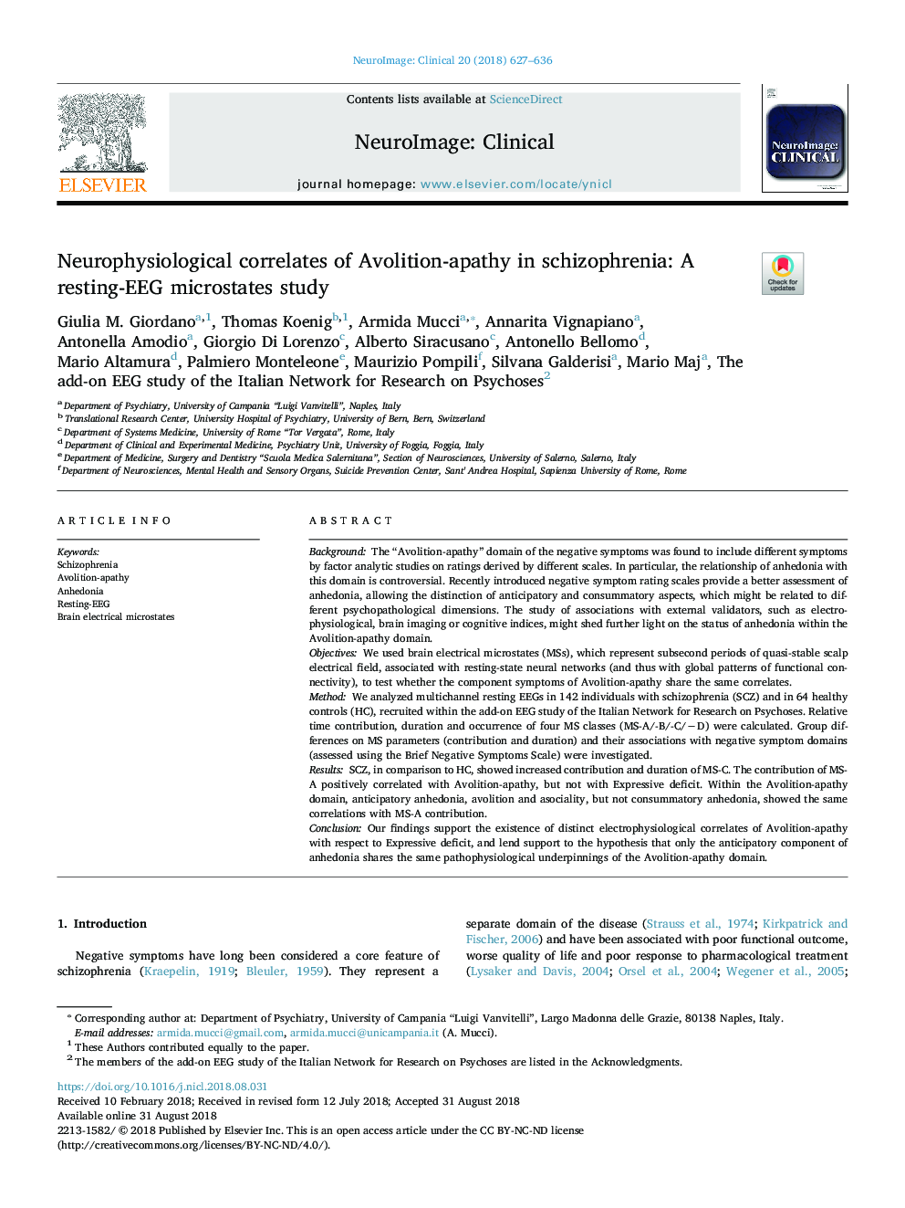 Neurophysiological correlates of Avolition-apathy in schizophrenia: A resting-EEG microstates study