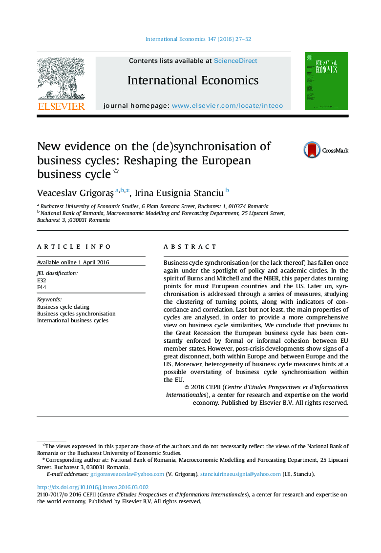 شواهد جدید در (عدم) هماهنگ سازی چرخه های کسب و کار: شکل دهی مجدد چرخه کسب و کار اروپا