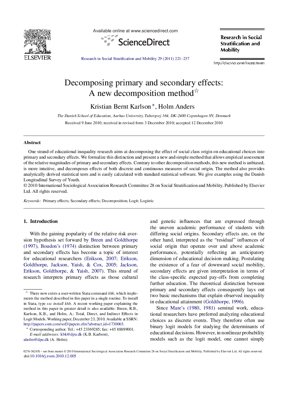 Decomposing primary and secondary effects: A new decomposition method 