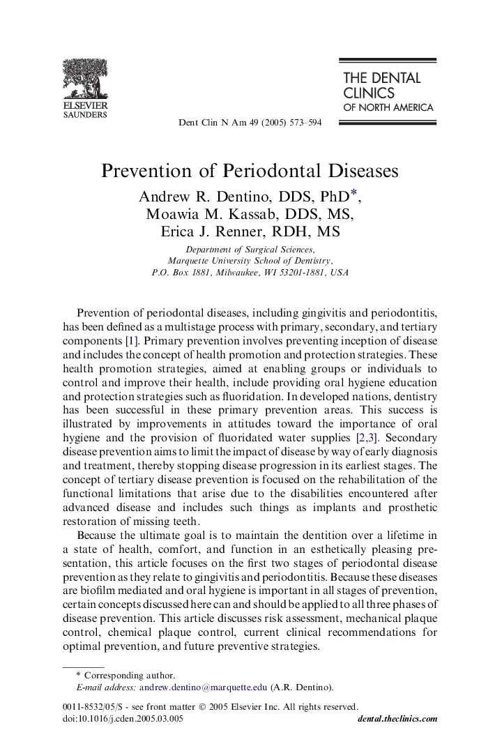 Prevention of Periodontal Diseases