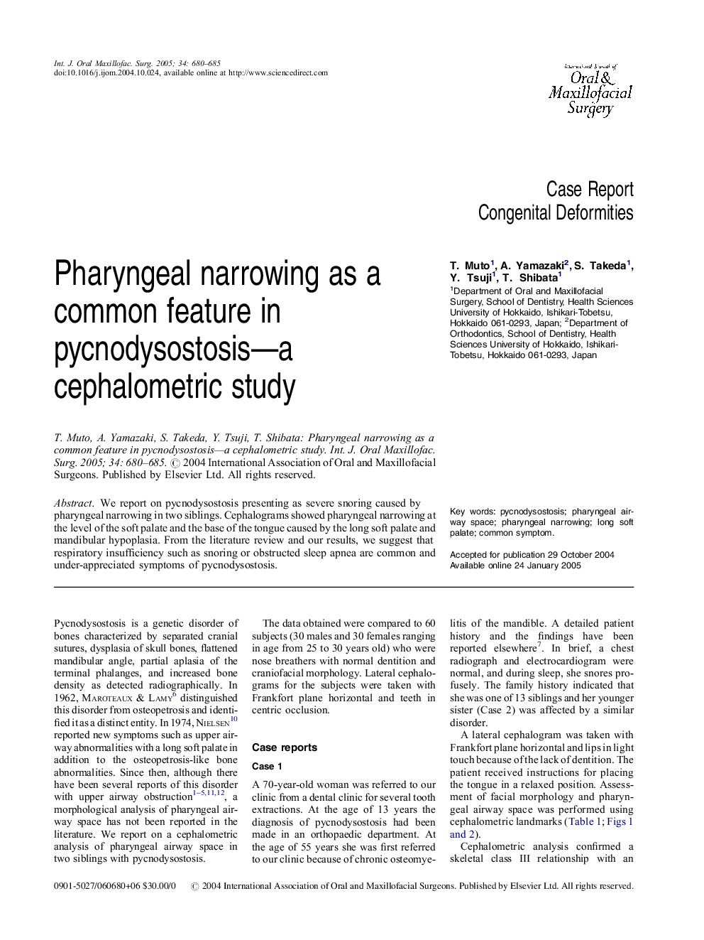 Pharyngeal narrowing as a common feature in pycnodysostosis-a cephalometric study