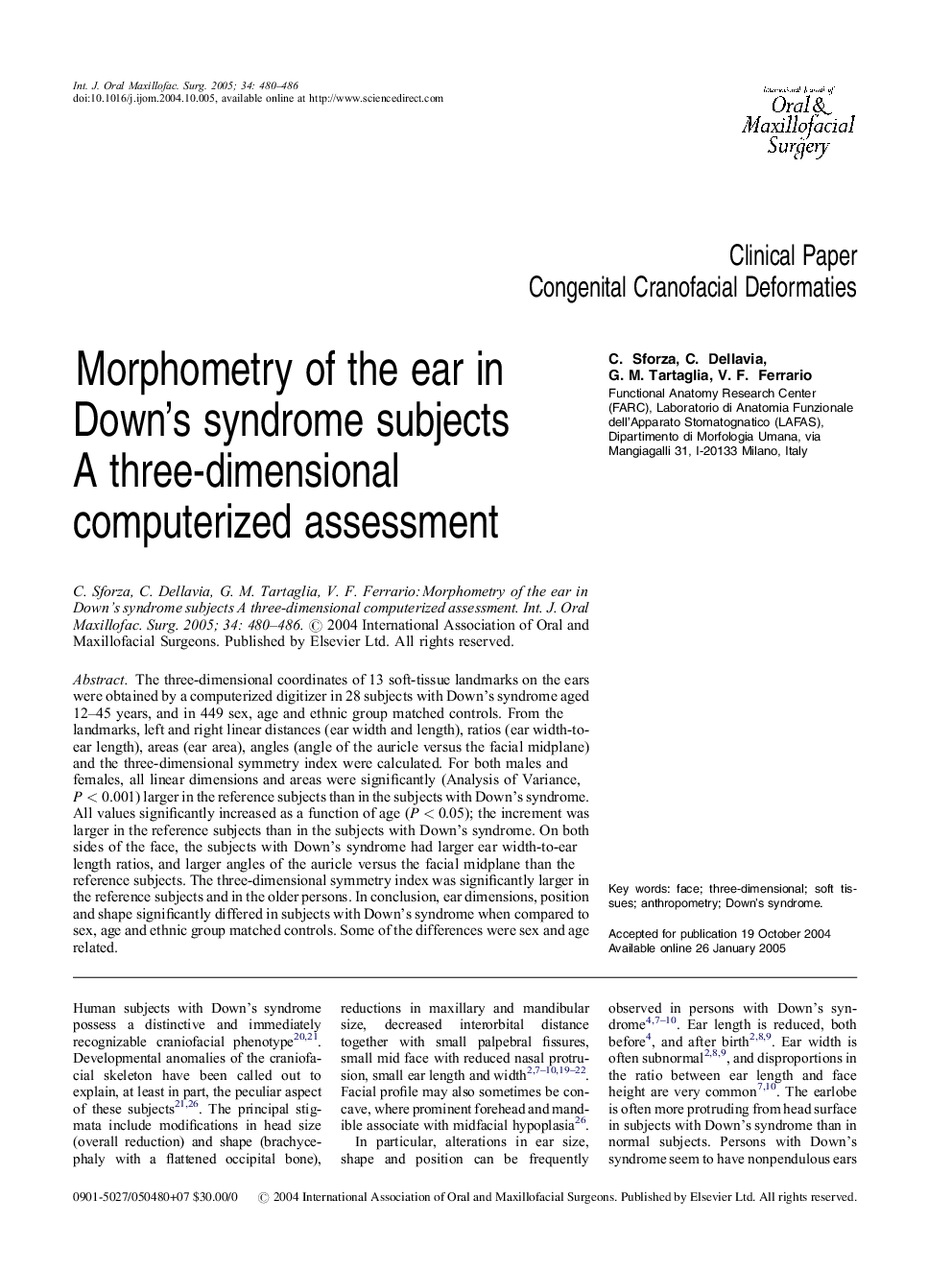 Morphometry of the ear in Down's syndrome subjects