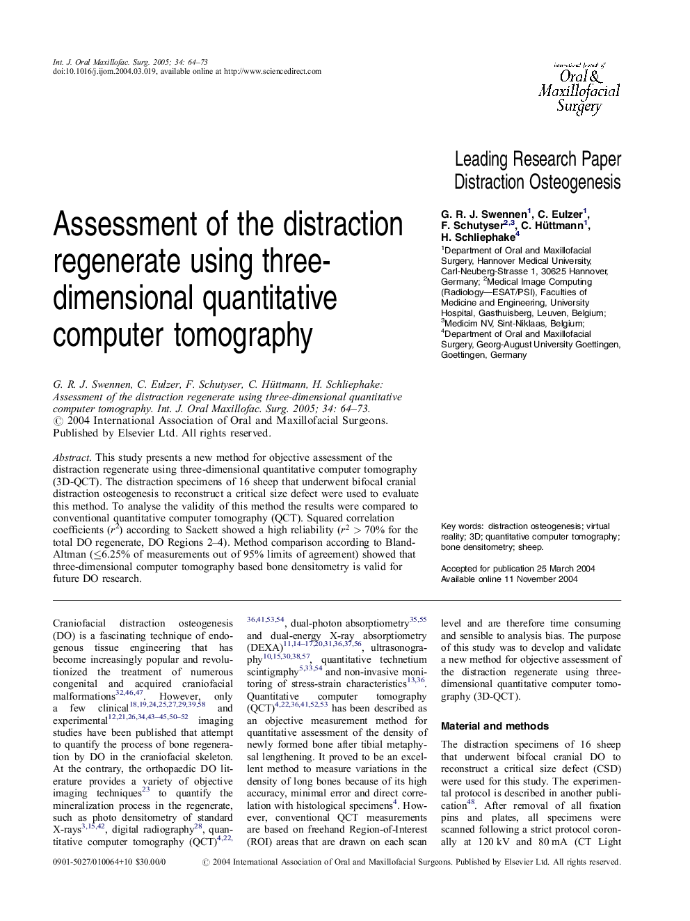 Assessment of the distraction regenerate using three-dimensional quantitative computer tomography