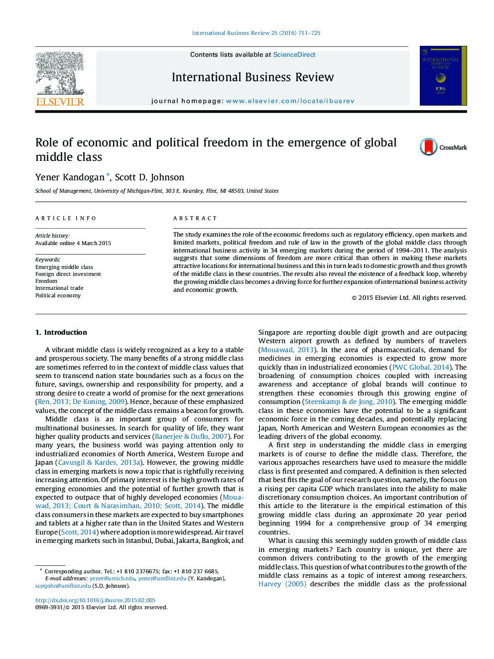 Role of economic and political freedom in the emergence of global middle class