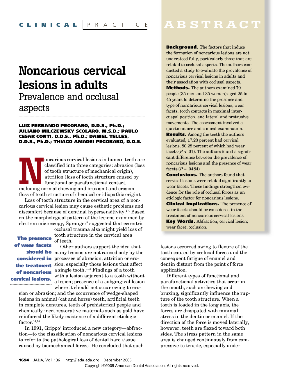 Noncarious cervical lesions in adults