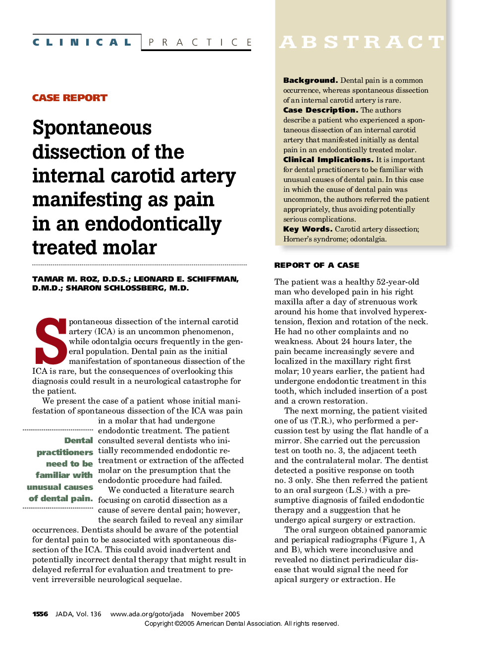 Spontaneous dissection of the internal carotid artery manifesting as pain in an endodontically treated molar