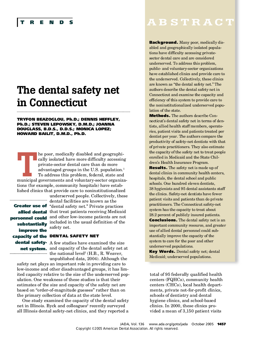 The dental safety net in Connecticut