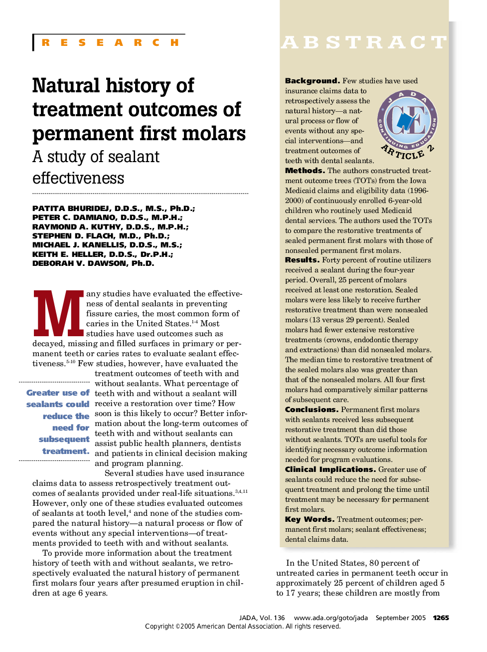 Natural history of treatment outcomes of permanent first molars