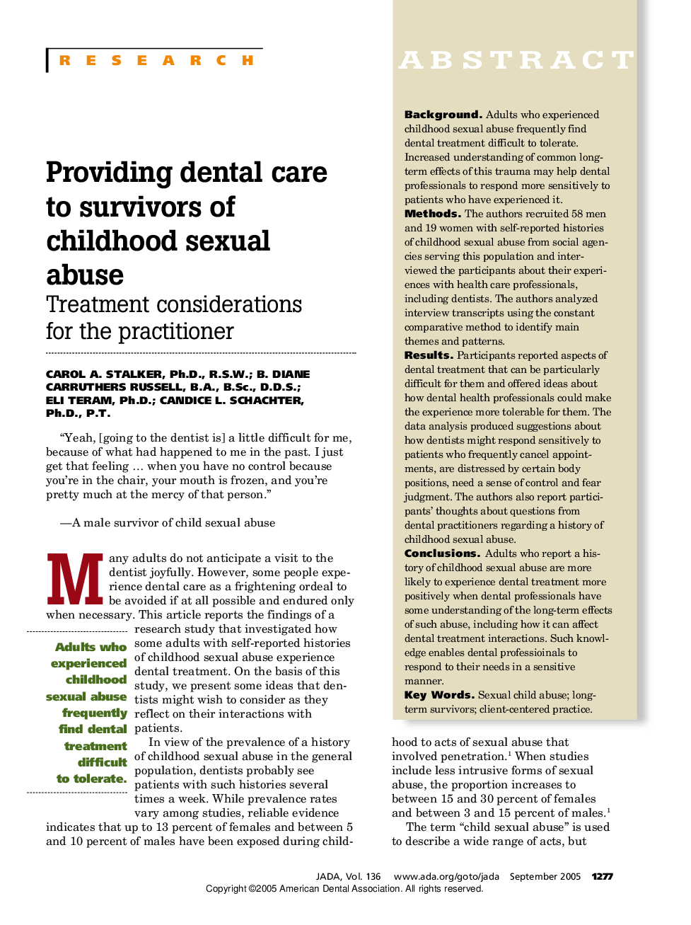 Providing dental care to survivors of childhood sexual abuse