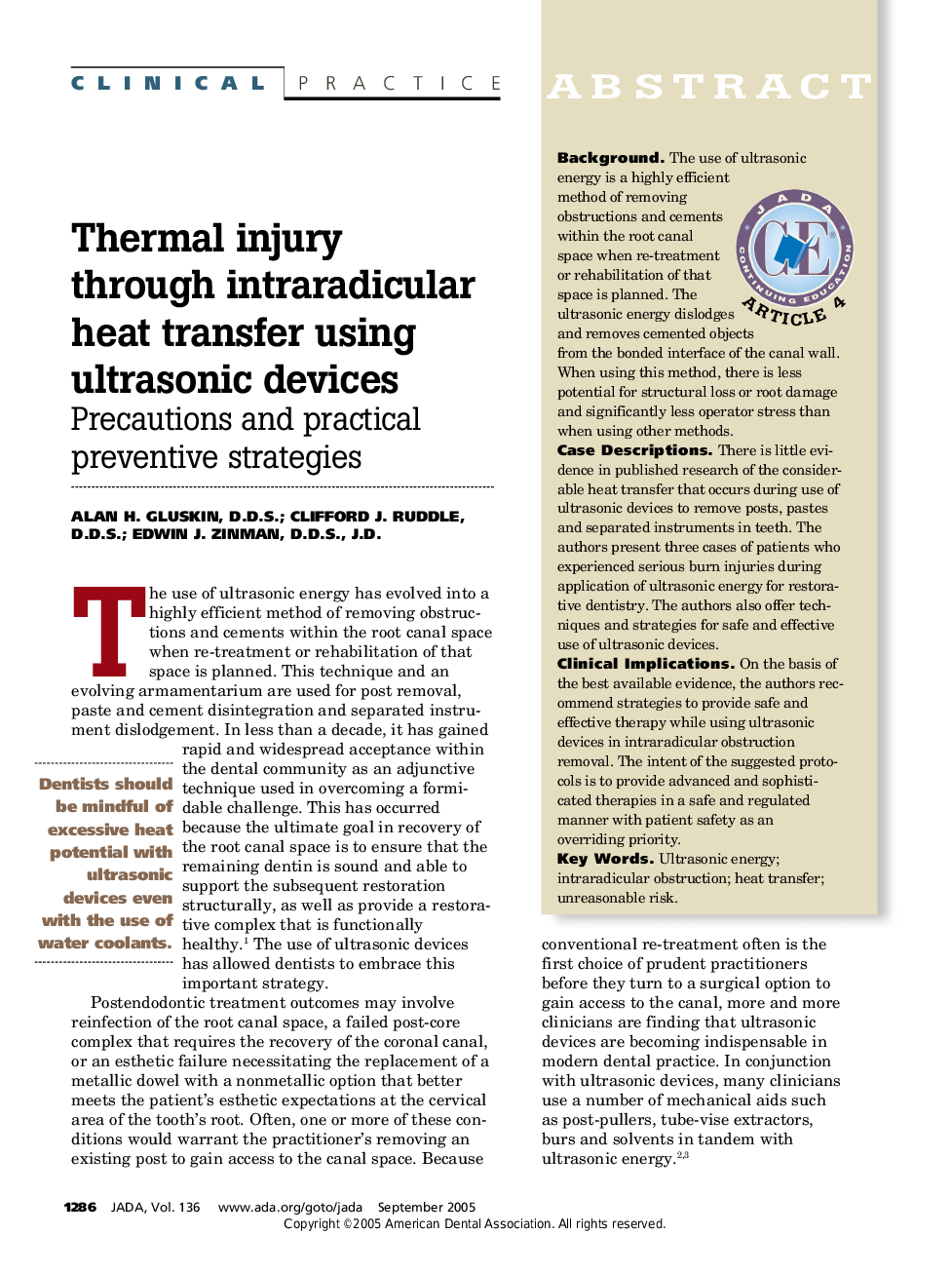 Thermal injury through intraradicular heat transfer using ultrasonic devices