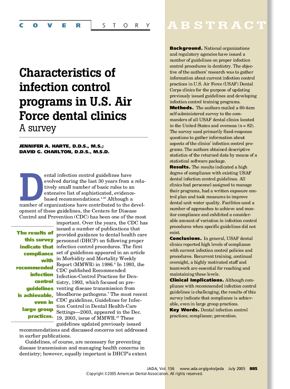 Characteristics of infection control programs in U.S. Air Force dental clinics