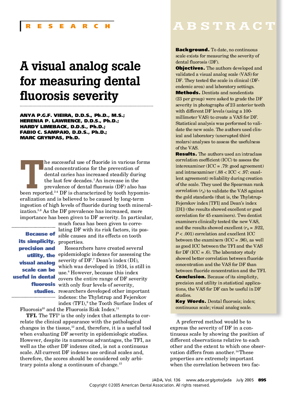 A visual analog scale for measuring dental fluorosis severity