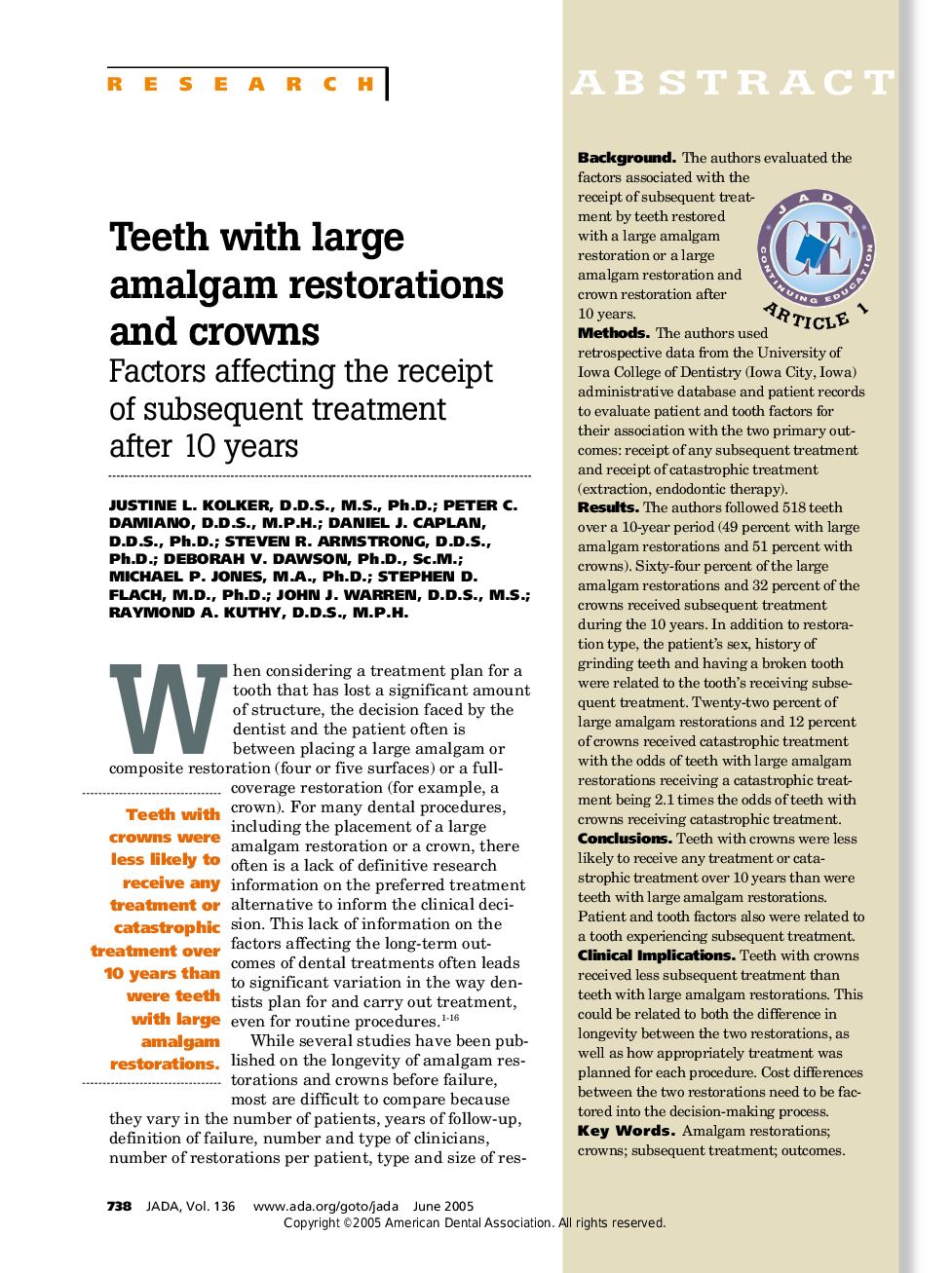 Teeth with large amalgam restorations and crowns