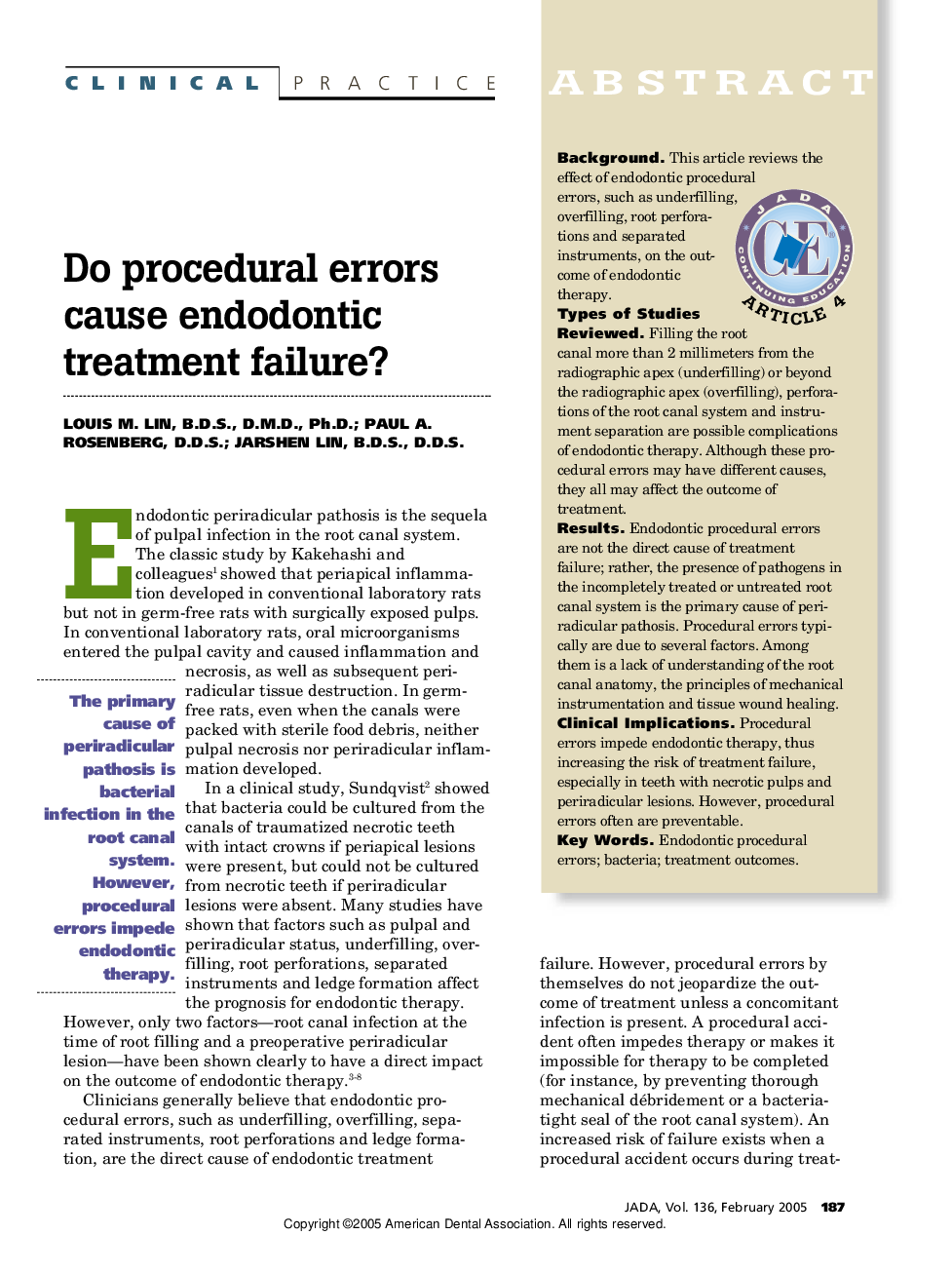 Do procedural errors cause endodontic treatment failure?