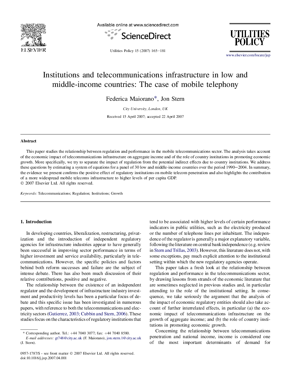 Institutions and telecommunications infrastructure in low and middle-income countries: The case of mobile telephony