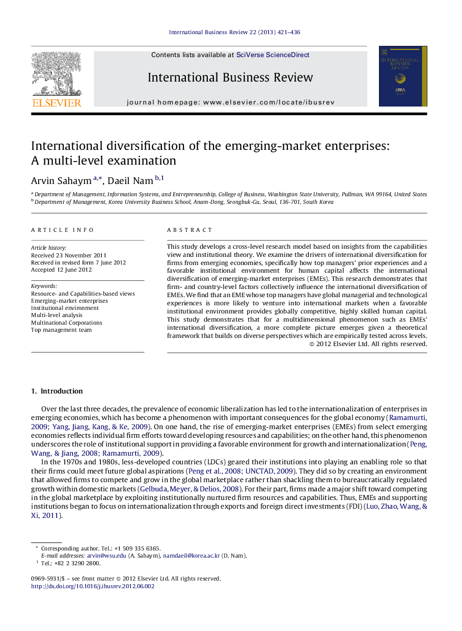 International diversification of the emerging-market enterprises: A multi-level examination