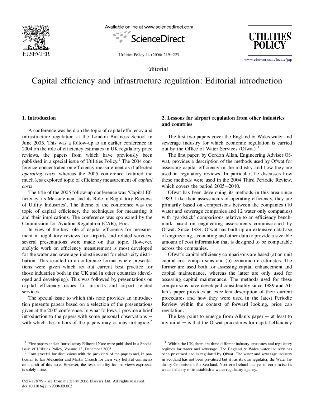 عکس صفحه اول مقاله: Capital efficiency and infrastructure regulation: Editorial introduction Capital efficiency and infrastructure regulation: Editorial introduction