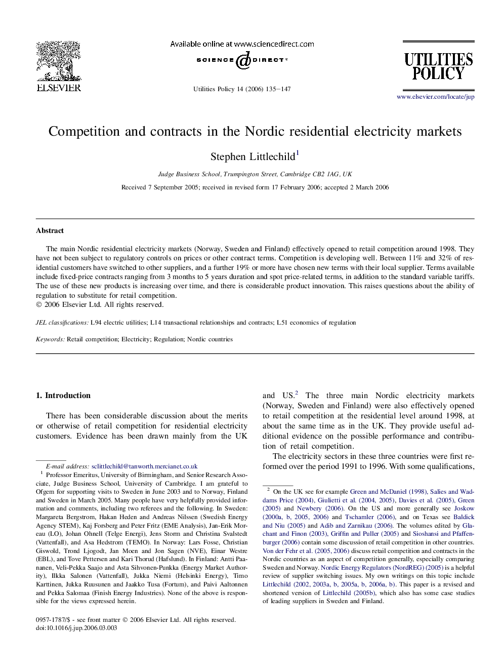 Competition and contracts in the Nordic residential electricity markets