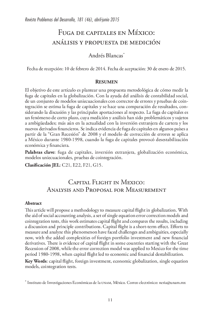 FUGA DE CAPITALES EN MÉXICO: ANÁLISIS Y PROPUESTA DE MEDICIÓN
