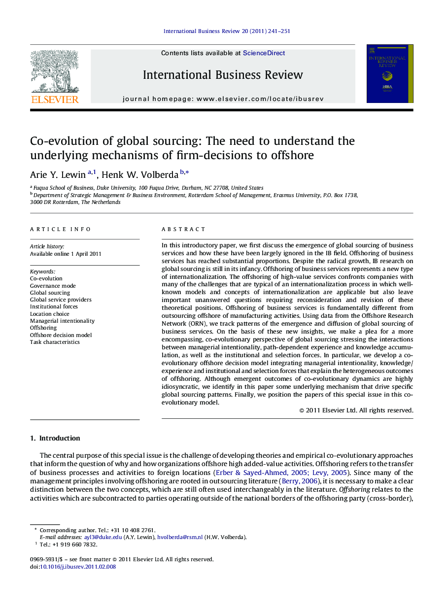 Co-evolution of global sourcing: The need to understand the underlying mechanisms of firm-decisions to offshore