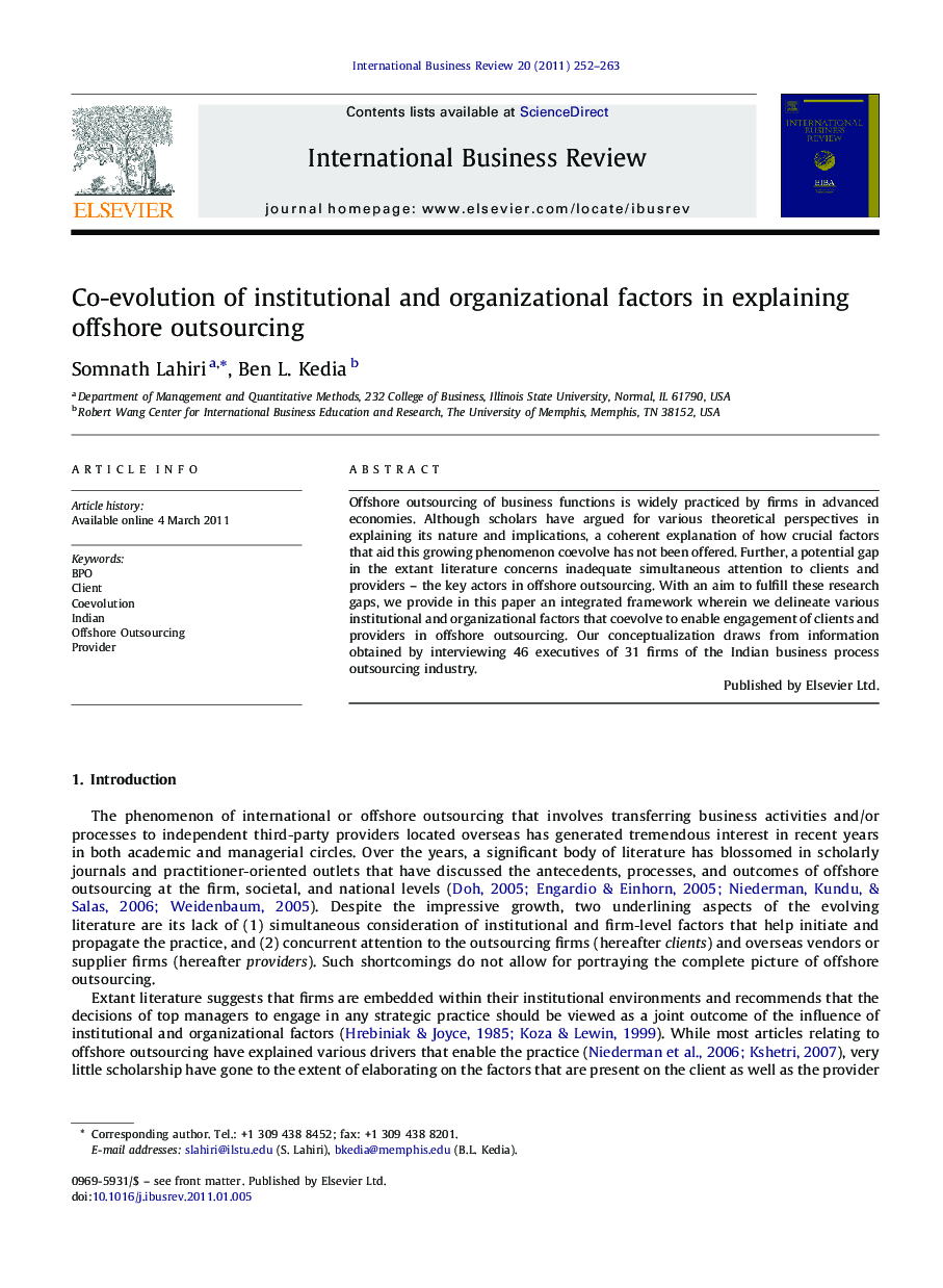 Co-evolution of institutional and organizational factors in explaining offshore outsourcing