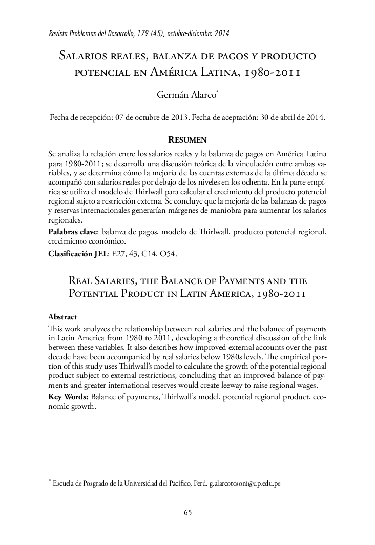 Salarios reales, balanza de pagos y producto potencial en América Latina, 1980-2011