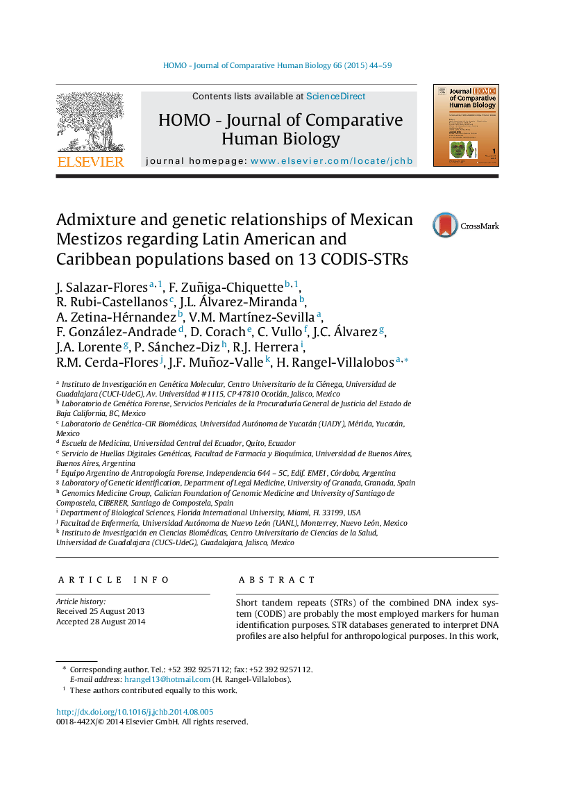 Admixture and genetic relationships of Mexican Mestizos regarding Latin American and Caribbean populations based on 13 CODIS-STRs