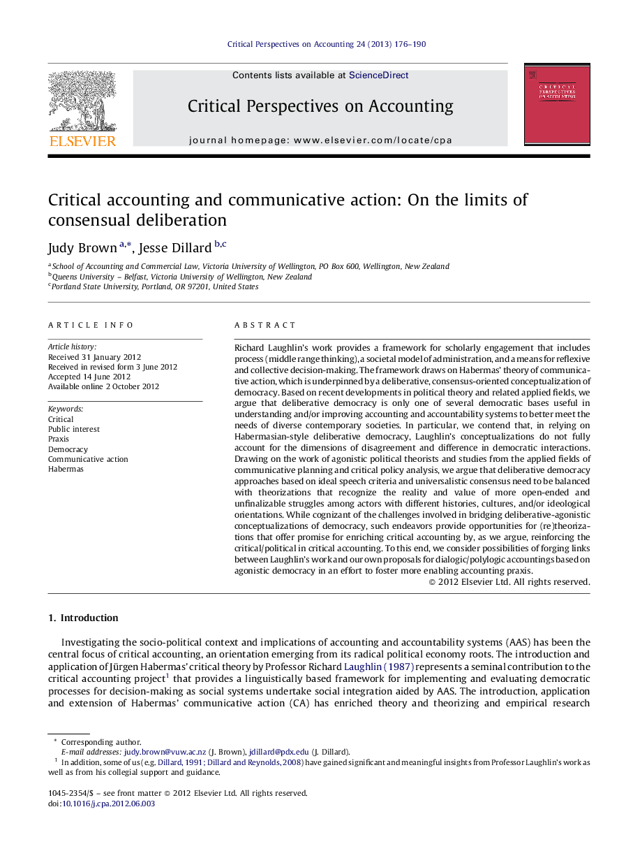 Critical accounting and communicative action: On the limits of consensual deliberation