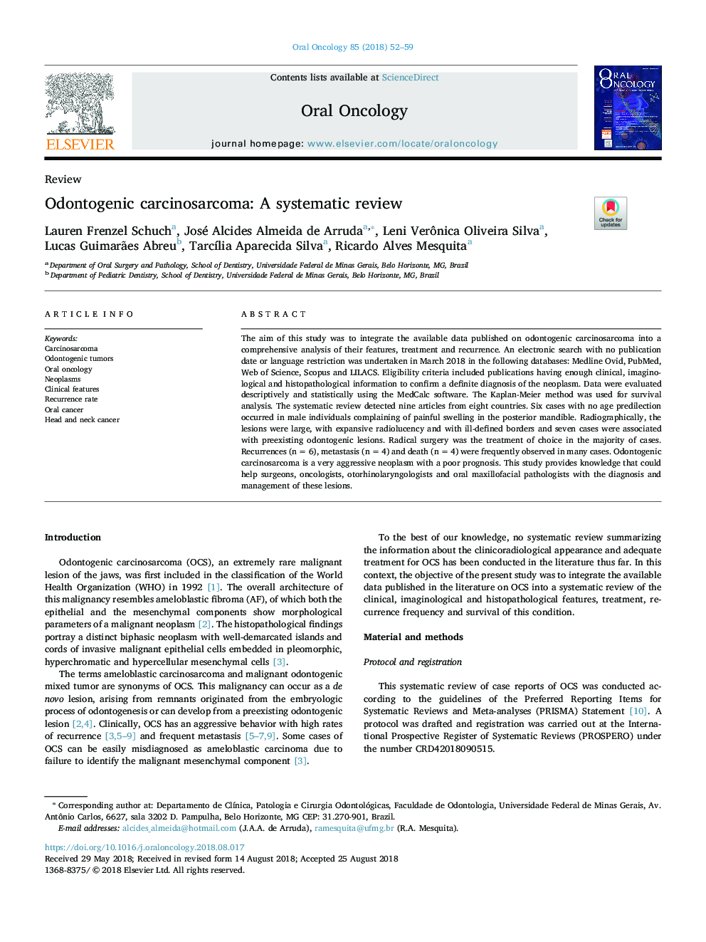 Odontogenic carcinosarcoma: A systematic review