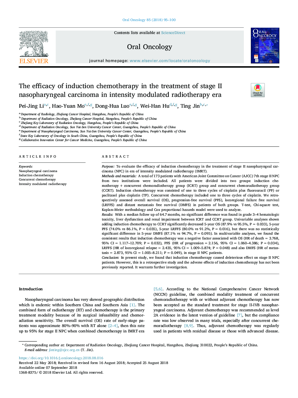 The efficacy of induction chemotherapy in the treatment of stage II nasopharyngeal carcinoma in intensity modulated radiotherapy era