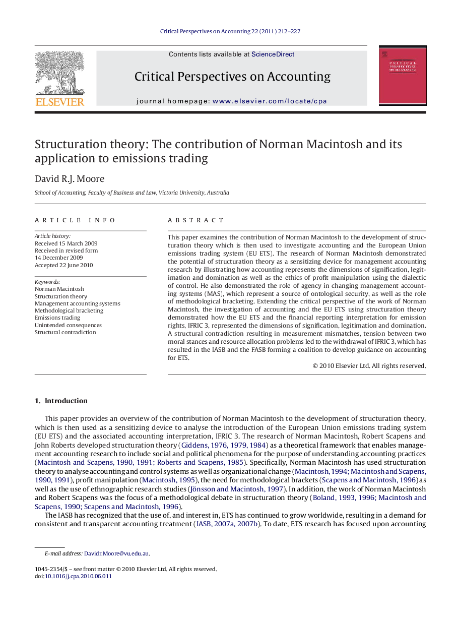 Structuration theory: The contribution of Norman Macintosh and its application to emissions trading