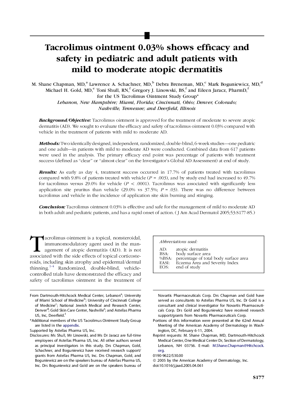 Tacrolimus ointment 0.03% shows efficacy and safety in pediatric and adult patients with mild to moderate atopic dermatitis