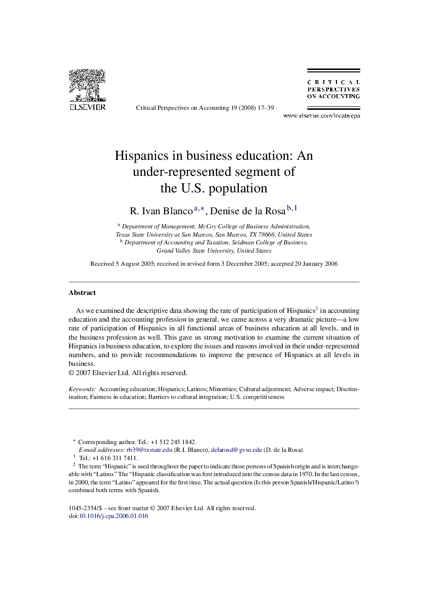 Hispanics in business education: An under-represented segment of the U.S. population