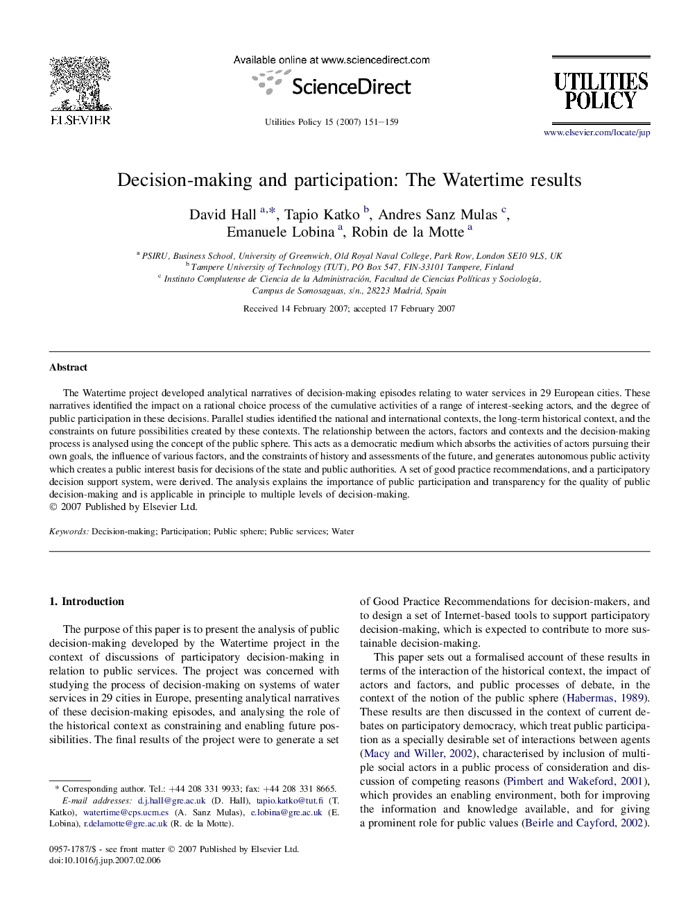 Decision-making and participation: The Watertime results